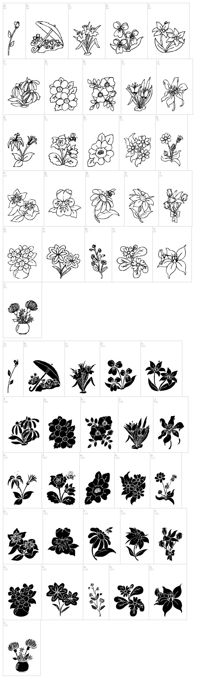 DT Flowers font map